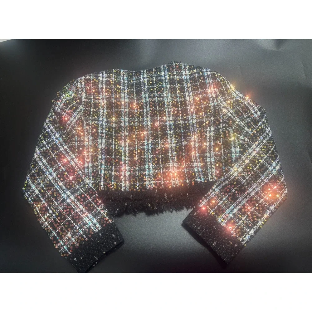 Walter Baker‎ Alessia Jacket Women's XL Broadway Tweed Black Cropped Fringe Hem